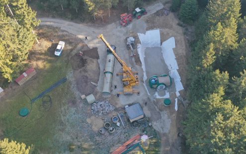 Luftaufnahe der Baustelle Trinkwasserbehälter in Miesenbach